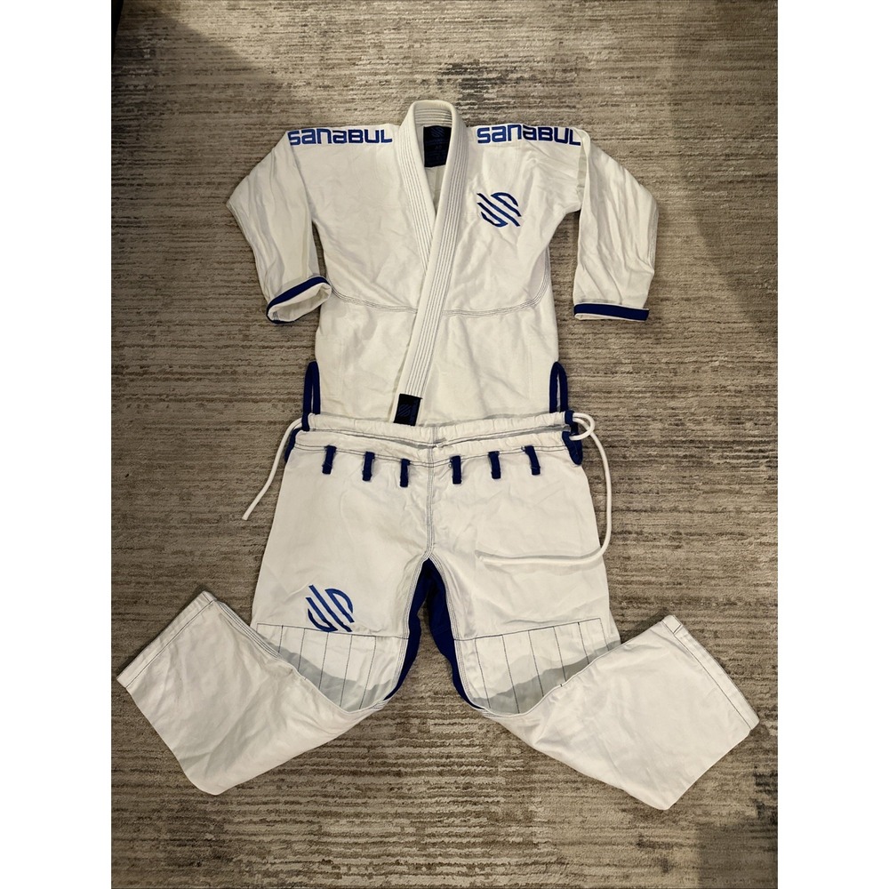 Sanabul Essential BJJ Gi White/Blue Size A0(Top) A2(Pants) Jiu Jitsu Uniform Set